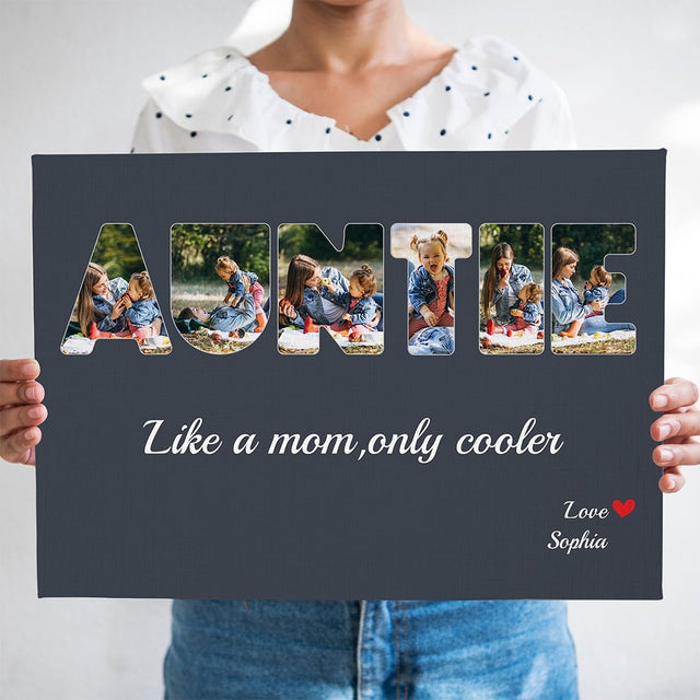 Auntie Custom Photo - Personalized Navy Vintage Background Canvas