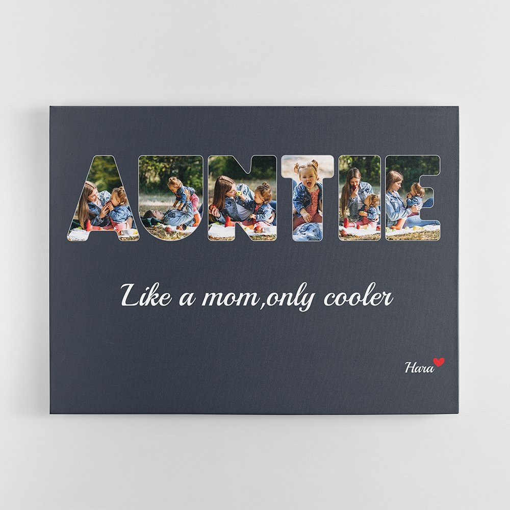 Auntie Custom Photo - Personalized Navy Vintage Background Canvas