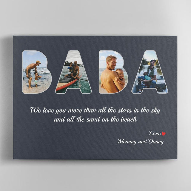 Baba Custom Photo - Personalized Name And Text Canvas Wall Art