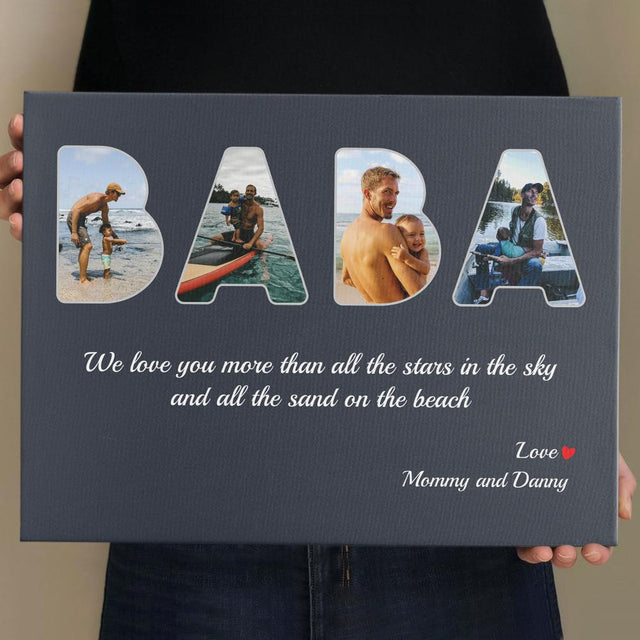 Baba Custom Photo - Personalized Name And Text Canvas Wall Art
