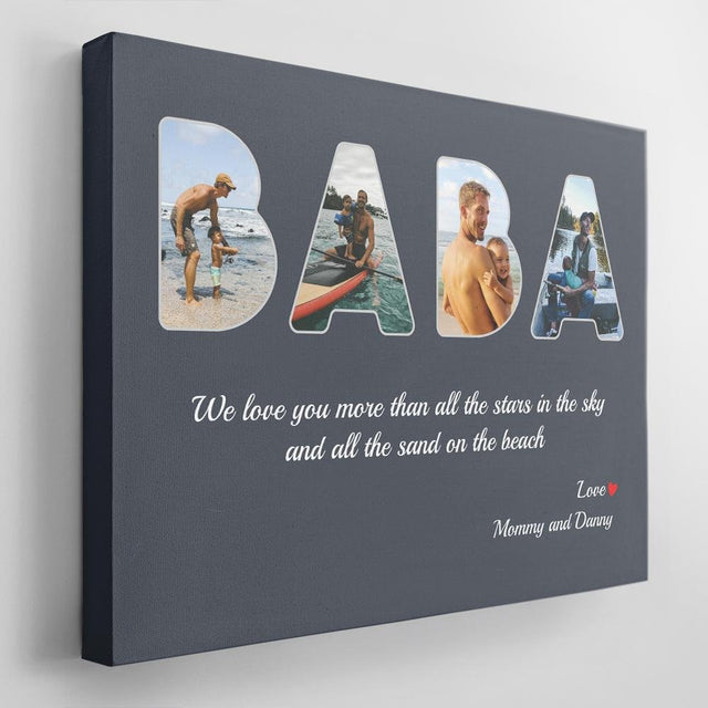 Baba Custom Photo - Personalized Name And Text Canvas Wall Art