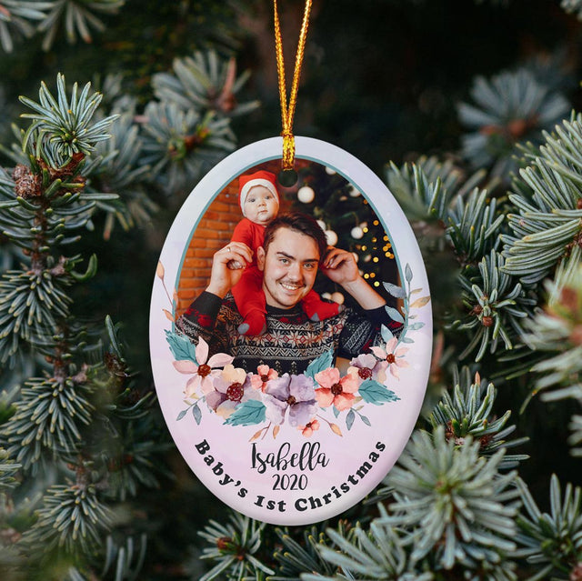Baby's 1st Christmas Custom Photo And Text Decorative Christmas Oval Ornament 2 Sided