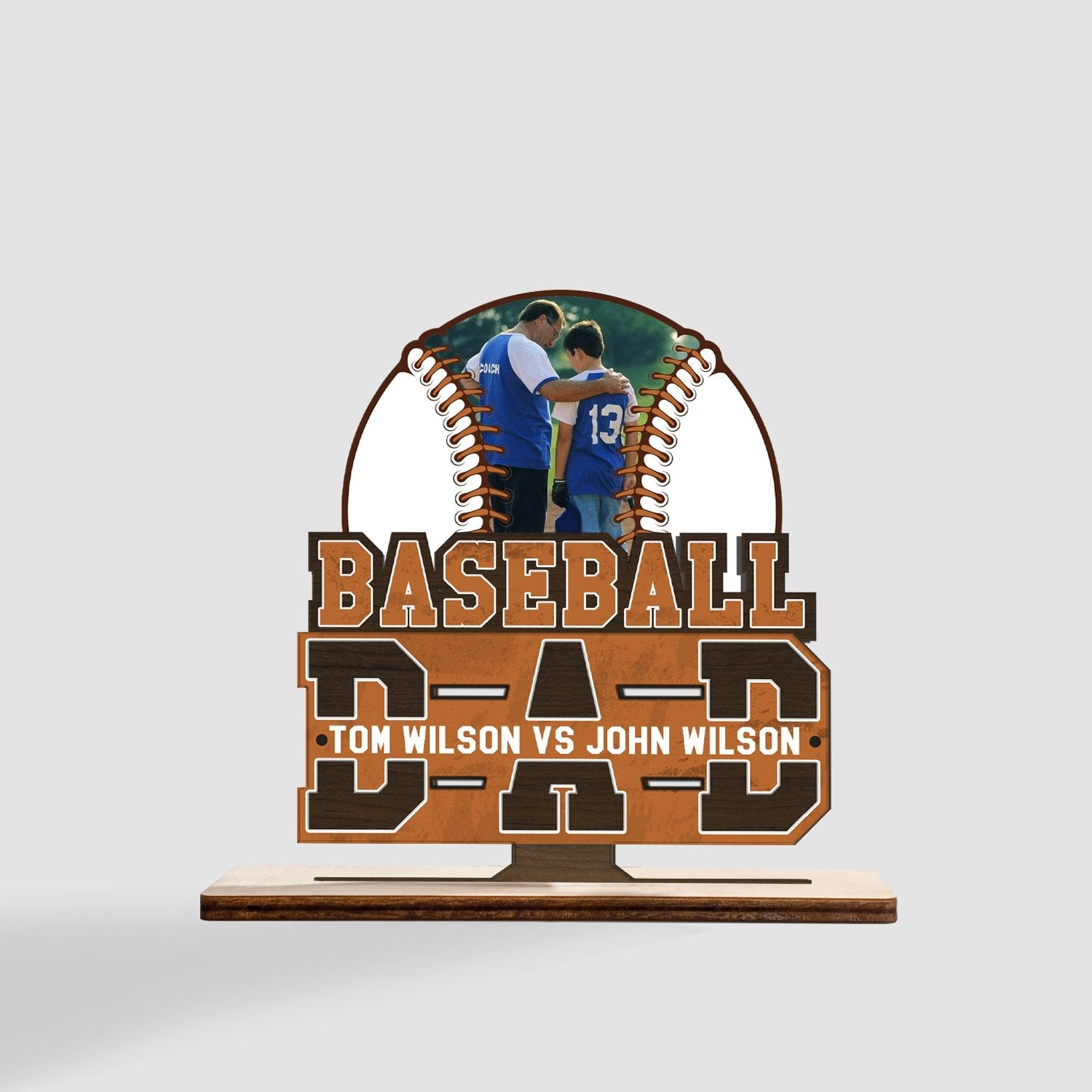 Baseball Dad, Custom Photo, Baseball Shape, Wooden Plaque 3 Layers