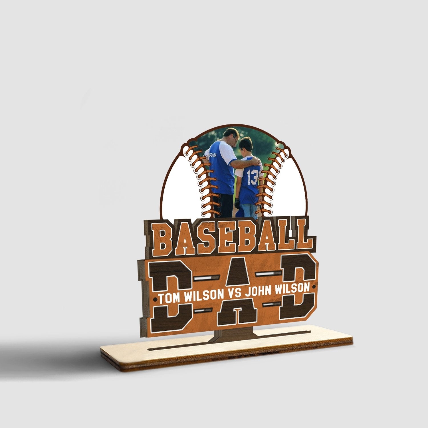 Baseball Dad, Custom Photo, Baseball Shape, Wooden Plaque 3 Layers