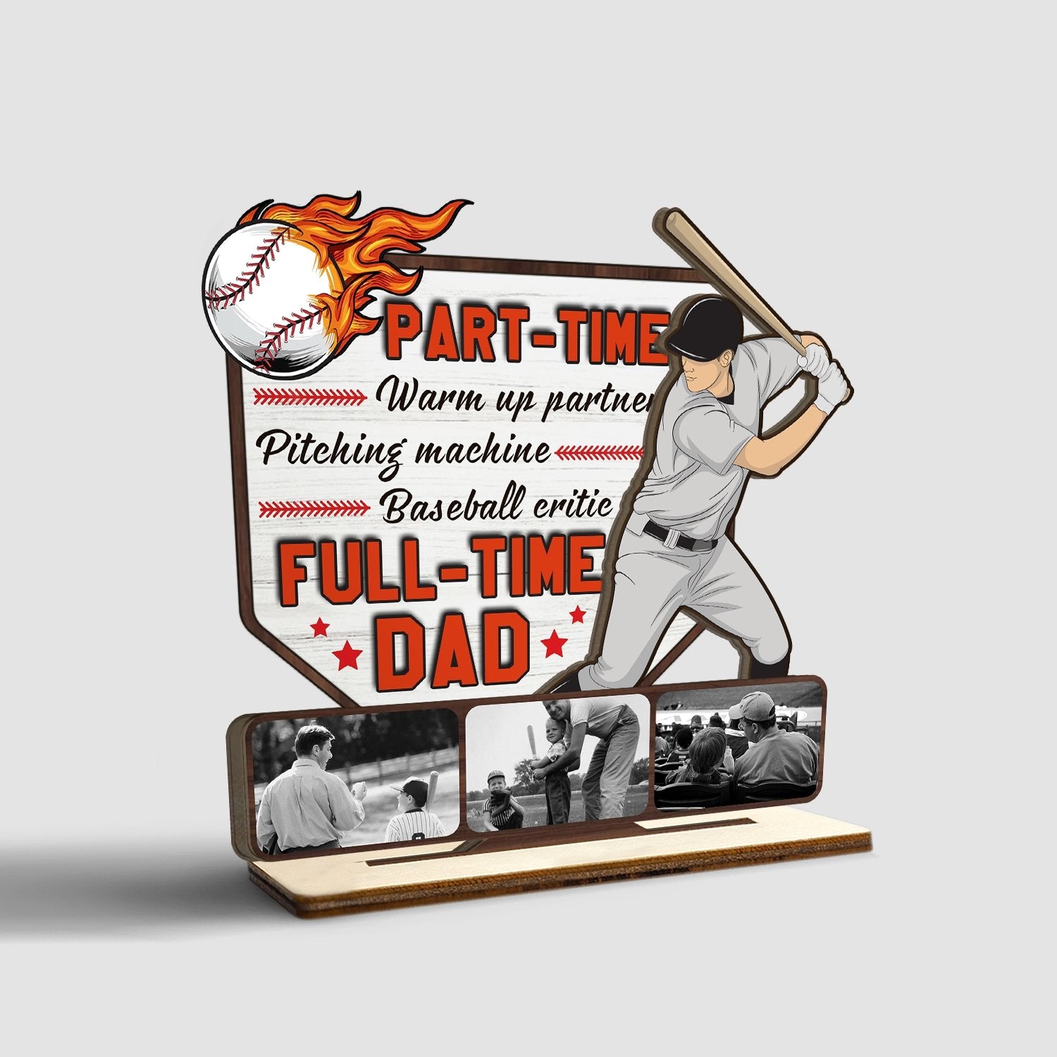 Baseball Dad, Custom Photo, Wooden Plaque 3 Layers