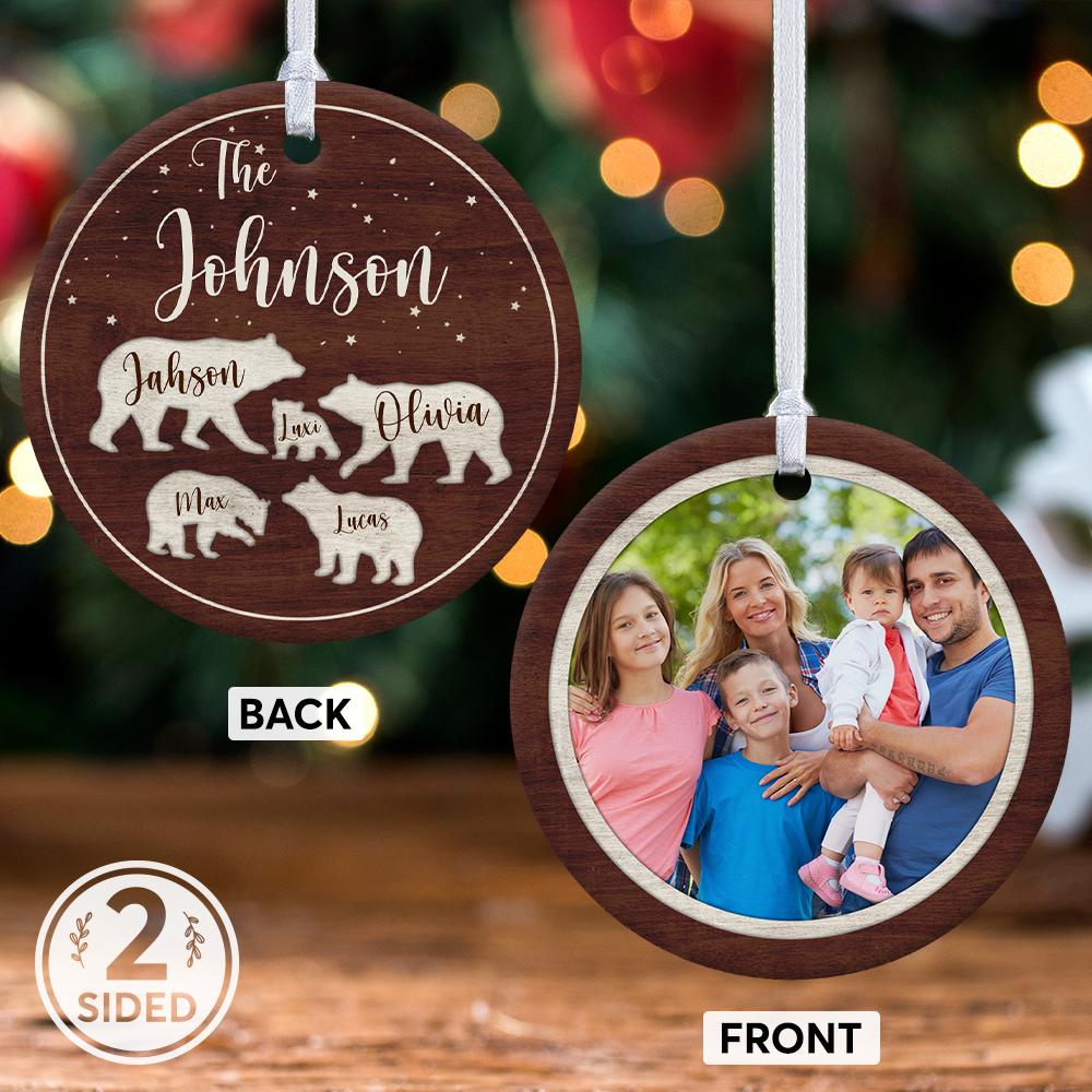 Bear Family Custom Photo And Text Decorative Christmas Circle Ornament 2 Sided