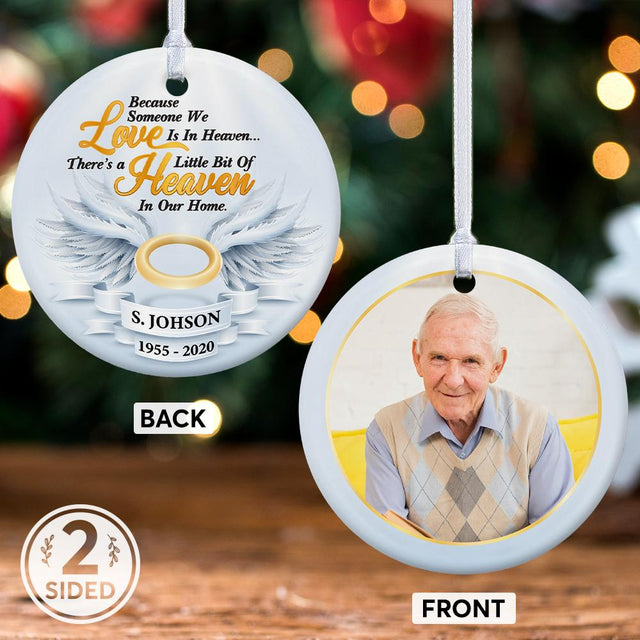 In Our Home Memorial Custom Photo And Text Decorative Christmas Circle Ornament 2 Sided