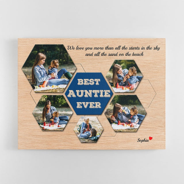 Best Auntie Ever Custom Photo - Personalized Light Wood Background Canvas