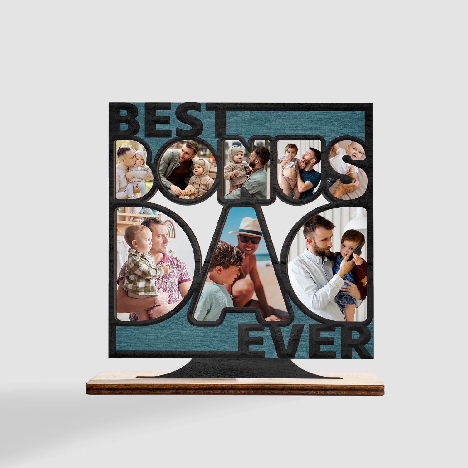 Best Bonus Dad Ever, Custom Photo, Wooden Plaque 3 Layers