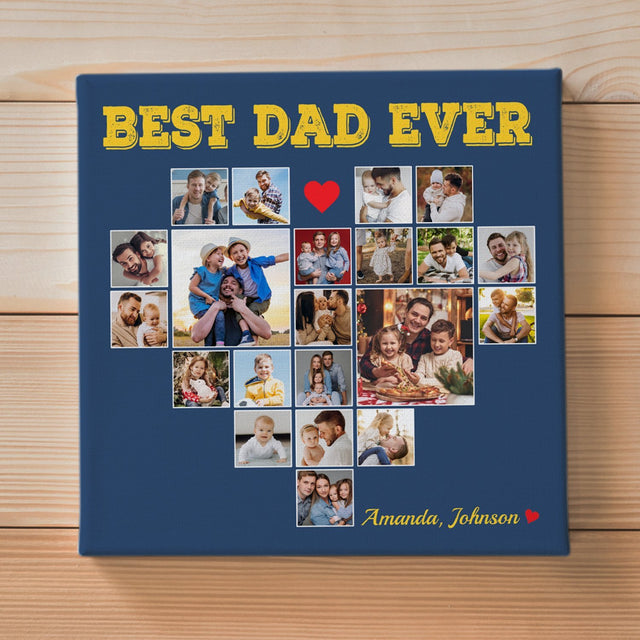 Best Dad Ever, Custom Photo Collage, Heart Shape, 21 Pictures, Canvas Wall Art