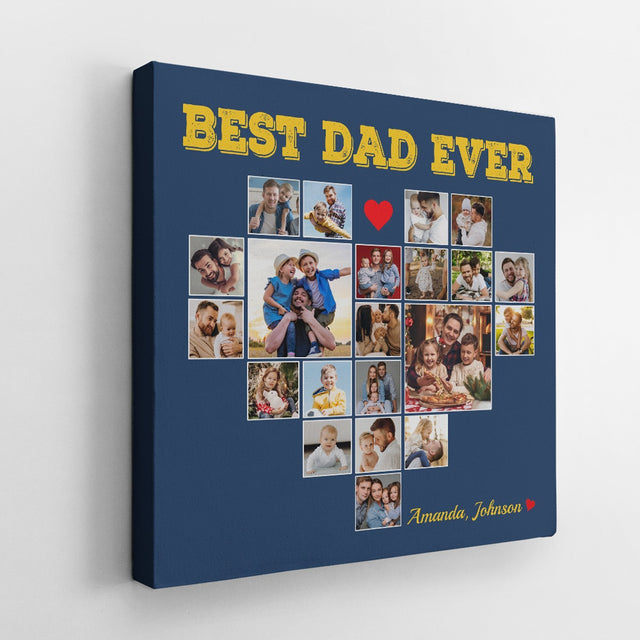 Best Dad Ever, Custom Photo Collage, Heart Shape, 21 Pictures, Canvas Wall Art