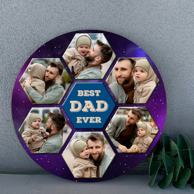 Best Dad Ever, Custom Photo Collage, Hexagon, Round Wood Sign