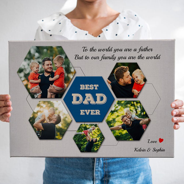 Best Dad Ever Custom Photo Collage - Personalized Light Grey Background Canvas