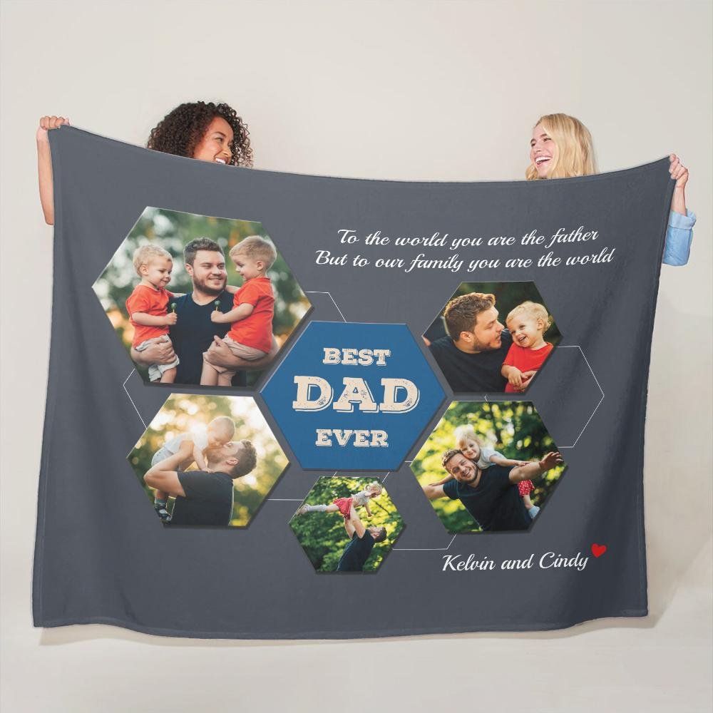 Best Dad Ever Custom Photo Collage - Personalized Name And Text Blanket