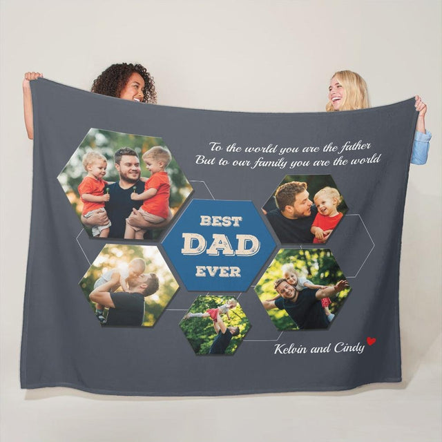 Best Dad Ever Custom Photo Collage - Personalized Name And Text Blanket