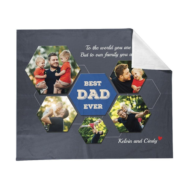 Best Dad Ever Custom Photo Collage - Personalized Name And Text Blanket