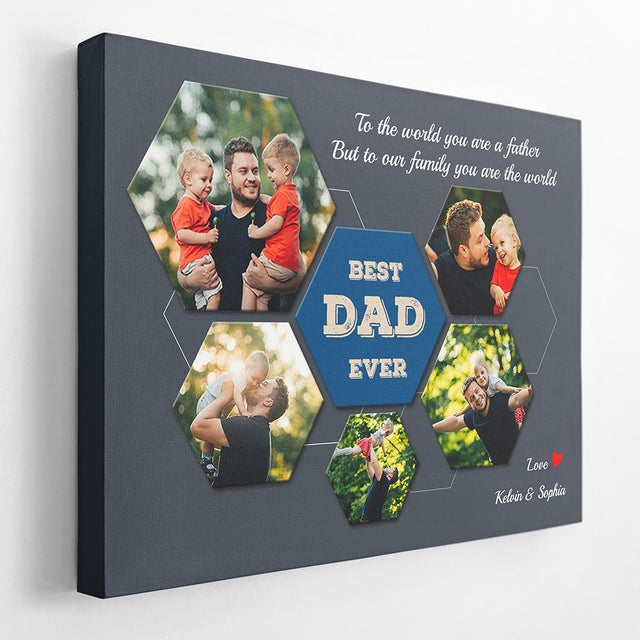 Best Dad Ever Custom Photo Collage - Personalized Navy Background Canvas