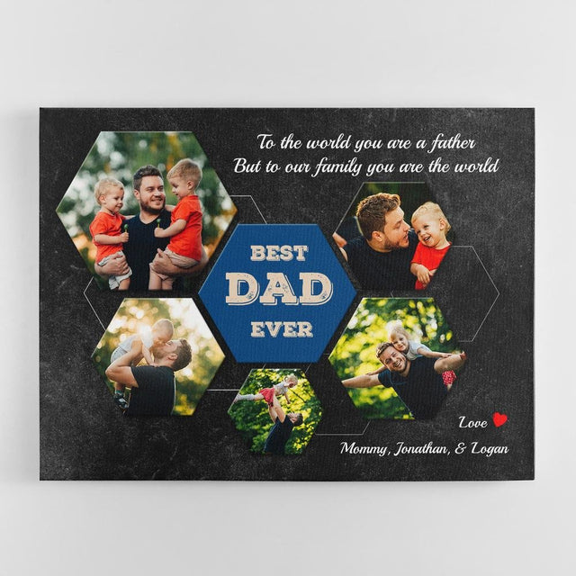 Best Dad Ever Custom Photo Collage - Personalized Navy Background Canvas