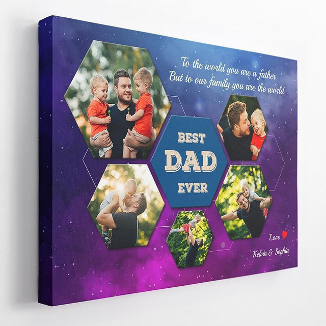 Best Dad Ever Custom Photo Collage - Personalized Navy Background Canvas