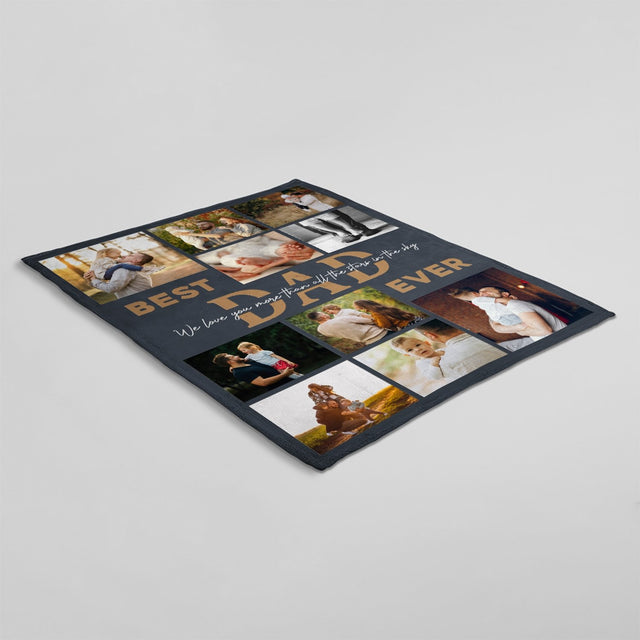 Best Dad Ever Custom Photo Collage, Personalized Text Blanket