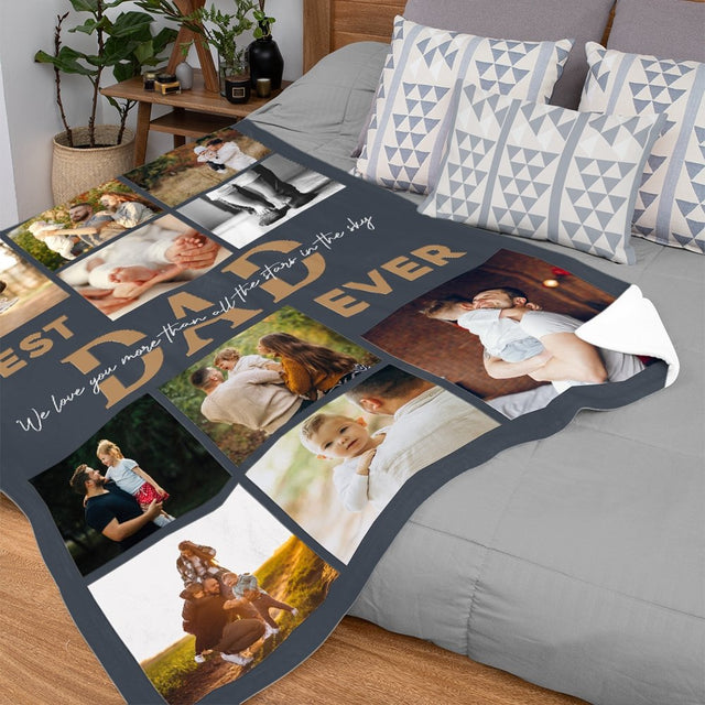 Best Dad Ever Custom Photo Collage, Personalized Text Blanket