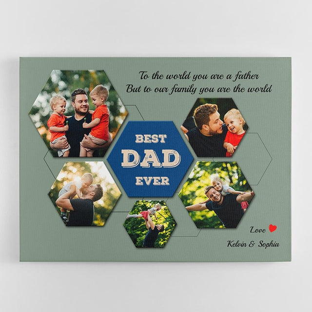 Best Dad Ever Custom Photo Collage - Personalized Vintage Green Background Canvas