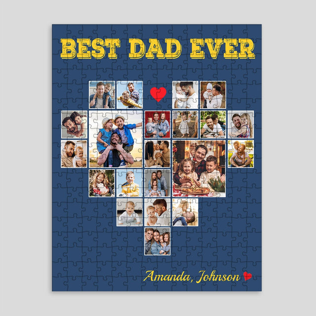 Best Dad Ever, Custom Photo, Heart Shape, Personalized Name Jigsaw Puzzles