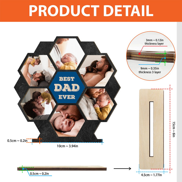 Best Dad Ever, Custom Photo, Hexagon, Wooden Plaque 3 Layers
