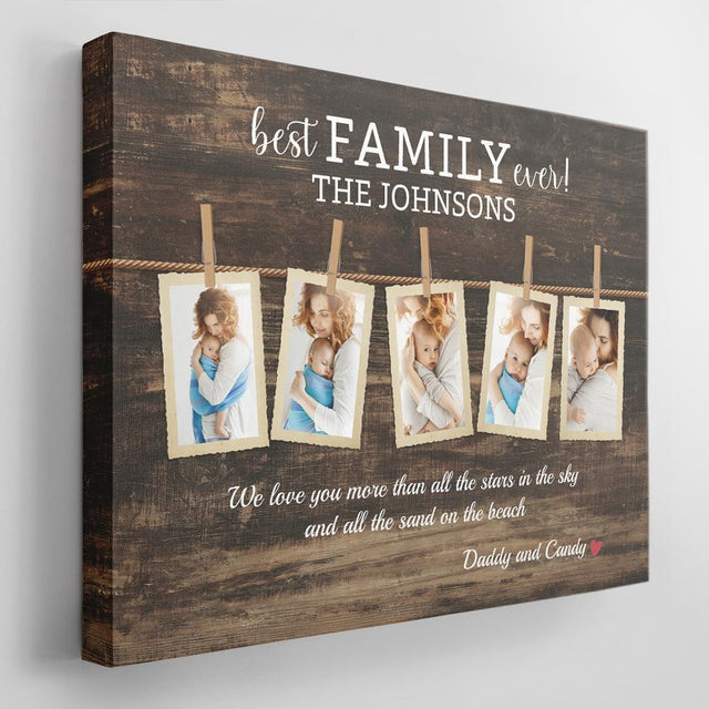 Best Family Ever, Custom Photo, Personalized Family Name And Text Canvas Wall Art