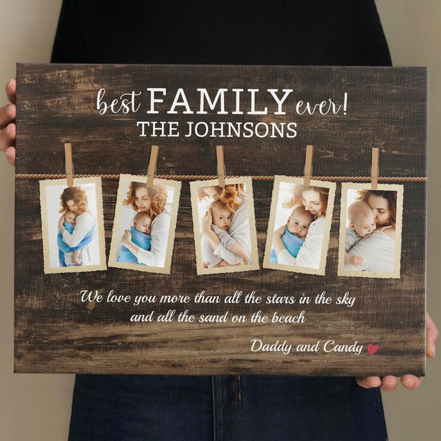 Best Family Ever, Custom Photo, Personalized Family Name And Text Canvas Wall Art