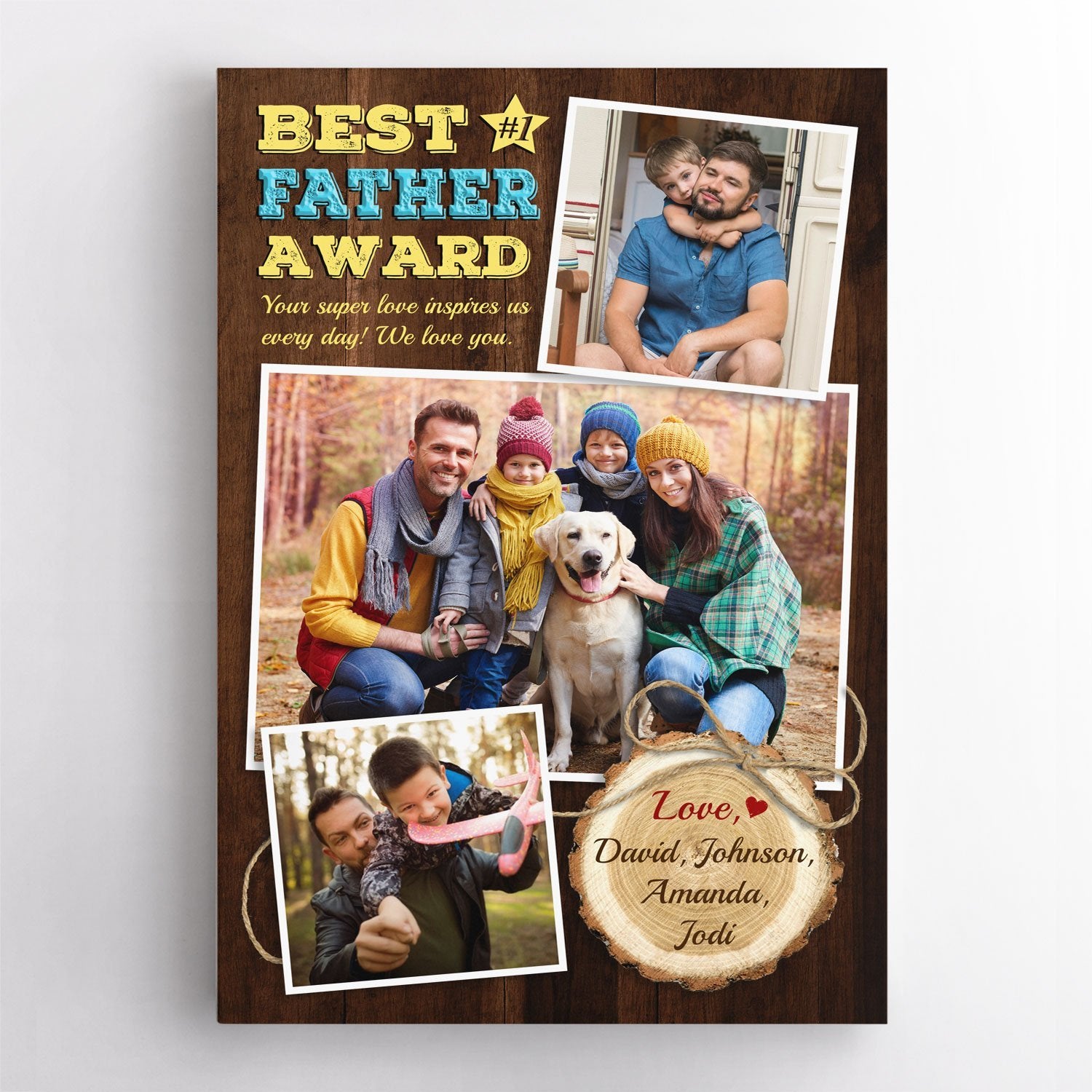 Best Father Award, Custom Photo, Personalized Text And Name Canvas Wall Art