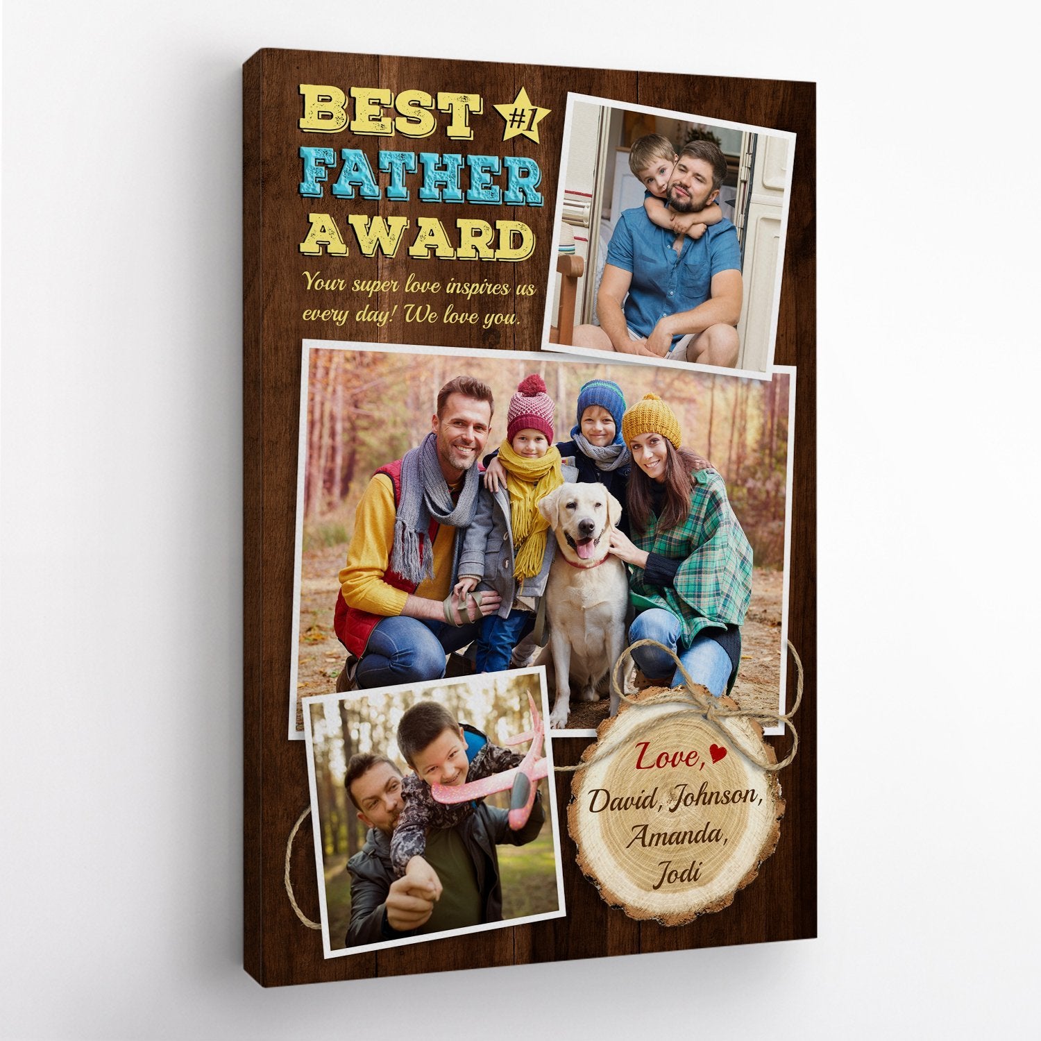 Best Father Award, Custom Photo, Personalized Text And Name Canvas Wall Art