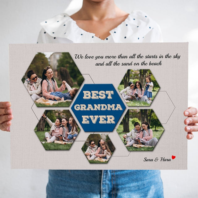 Best Grandma Ever Custom Photo - Personalized Light Grey Background Canvas