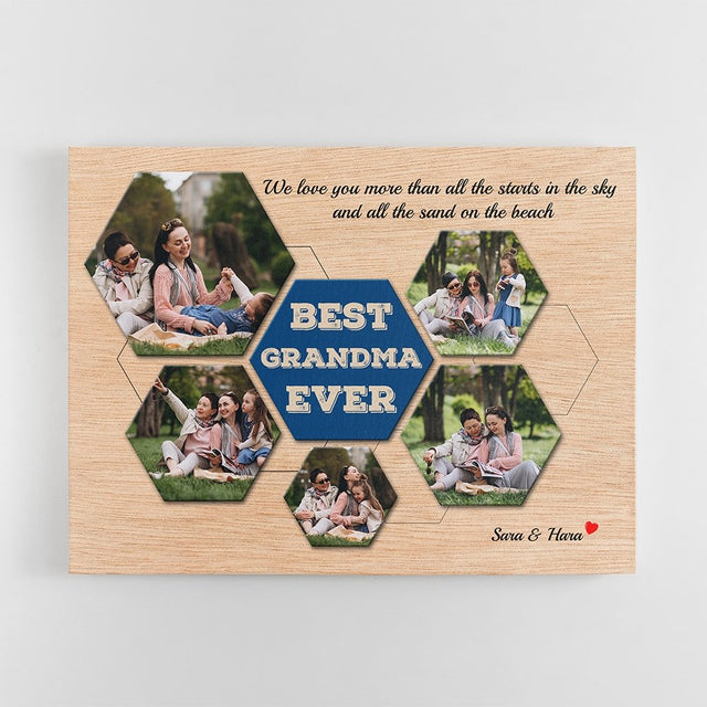 Best Grandma Ever Custom Photo - Personalized Light Wood Background Canvas