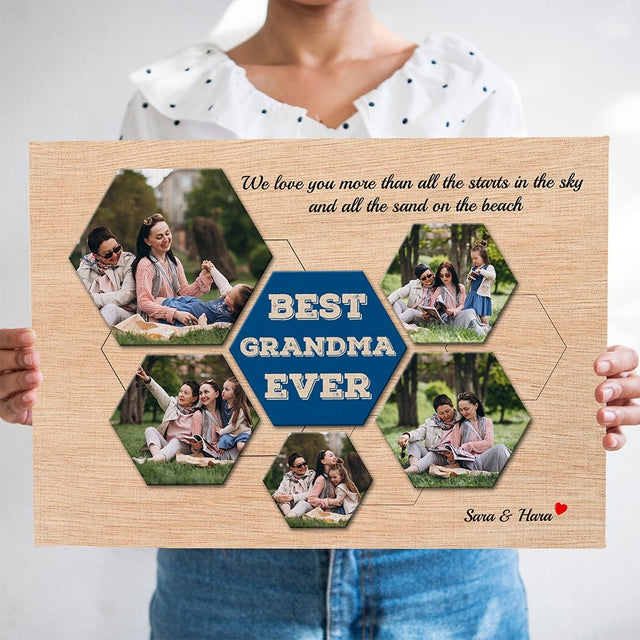 Best Grandma Ever Custom Photo - Personalized Light Wood Background Canvas