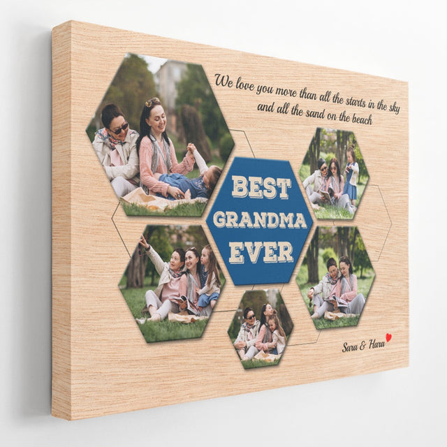 Best Grandma Ever Custom Photo - Personalized Light Wood Background Canvas
