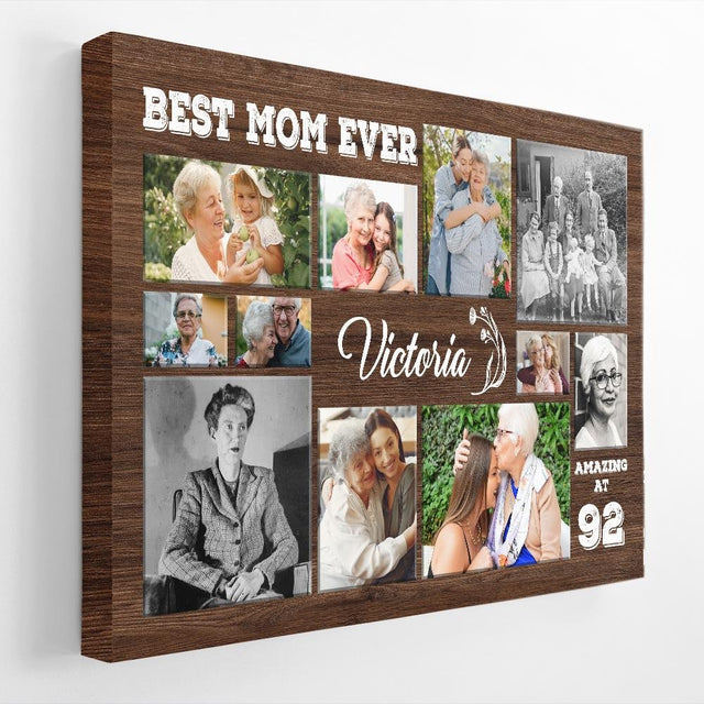 Best Mom Ever, Custom Photo Collage, 11 Pictures, Personalized Name Canvas Wall Art