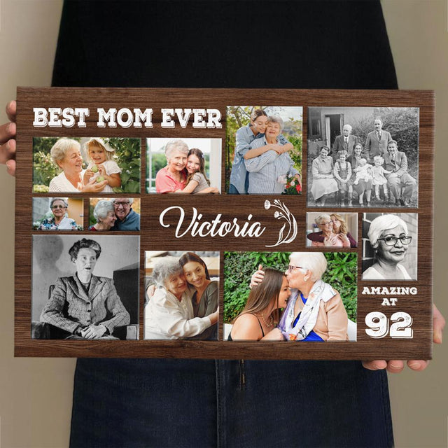 Best Mom Ever, Custom Photo Collage, 11 Pictures, Personalized Name Canvas Wall Art