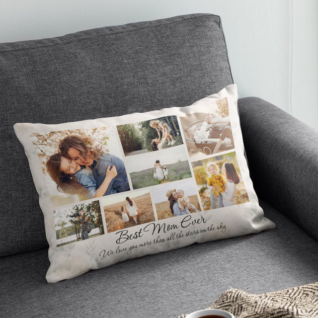 Best Mom Ever, Custom Photo Collage, 8 Pictures, Personalized Text Pillow