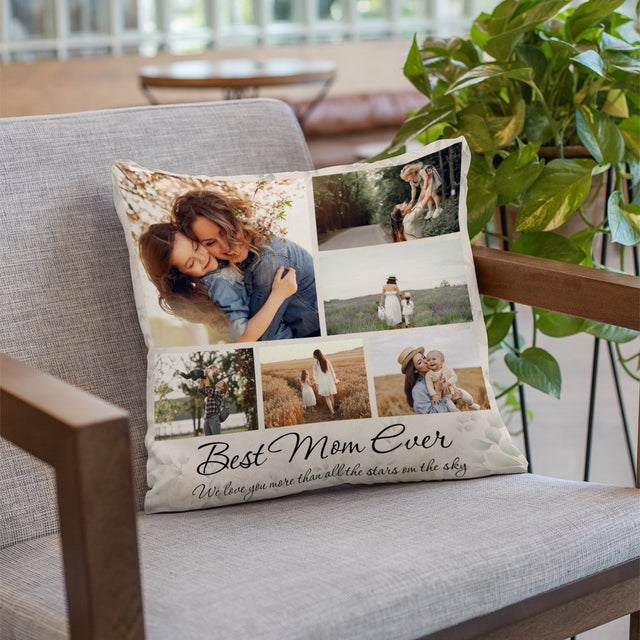 Best Mom Ever, Custom Photo Collage, 8 Pictures, Personalized Text Pillow