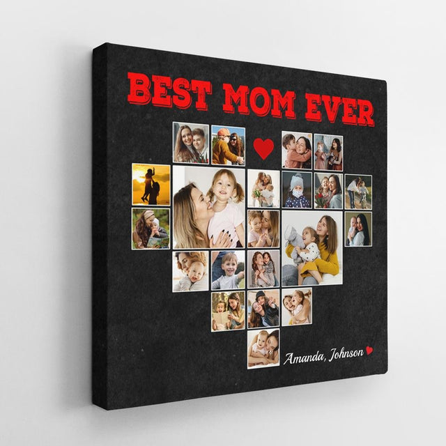 Best Mom Ever, Custom Photo Collage, Heart Shape, 21 Pictures, Canvas Wall Art