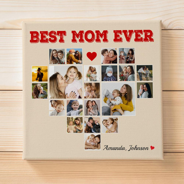 Best Mom Ever, Custom Photo Collage, Heart Shape, 21 Pictures, Canvas Wall Art