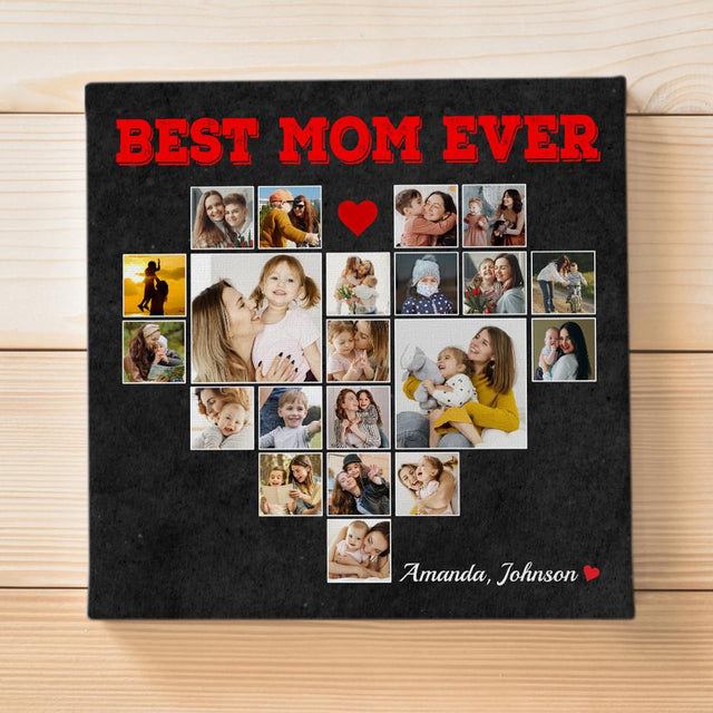 Best Mom Ever, Custom Photo Collage, Heart Shape, 21 Pictures, Canvas Wall Art