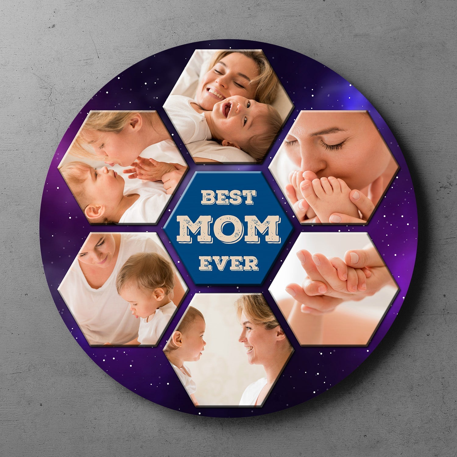 Best Mom Ever, Custom Photo Collage, Hexagon, Round Wood Sign