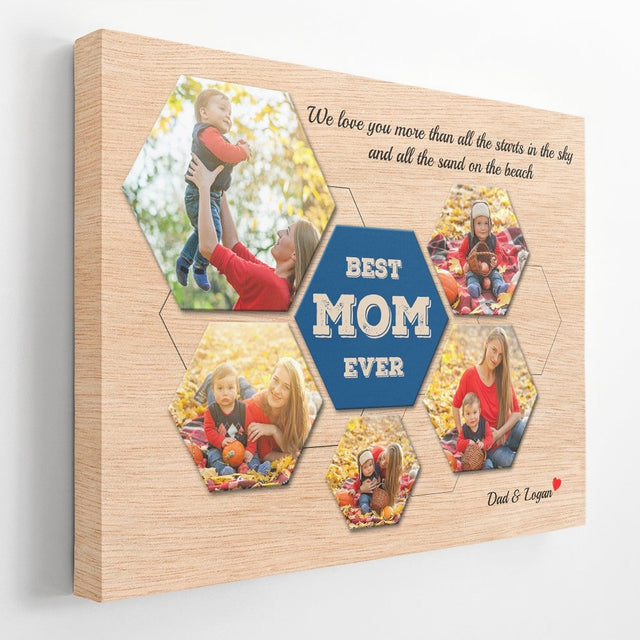 Best Mom Ever Custom Photo Collage - Personalized Light Wood Background Canvas