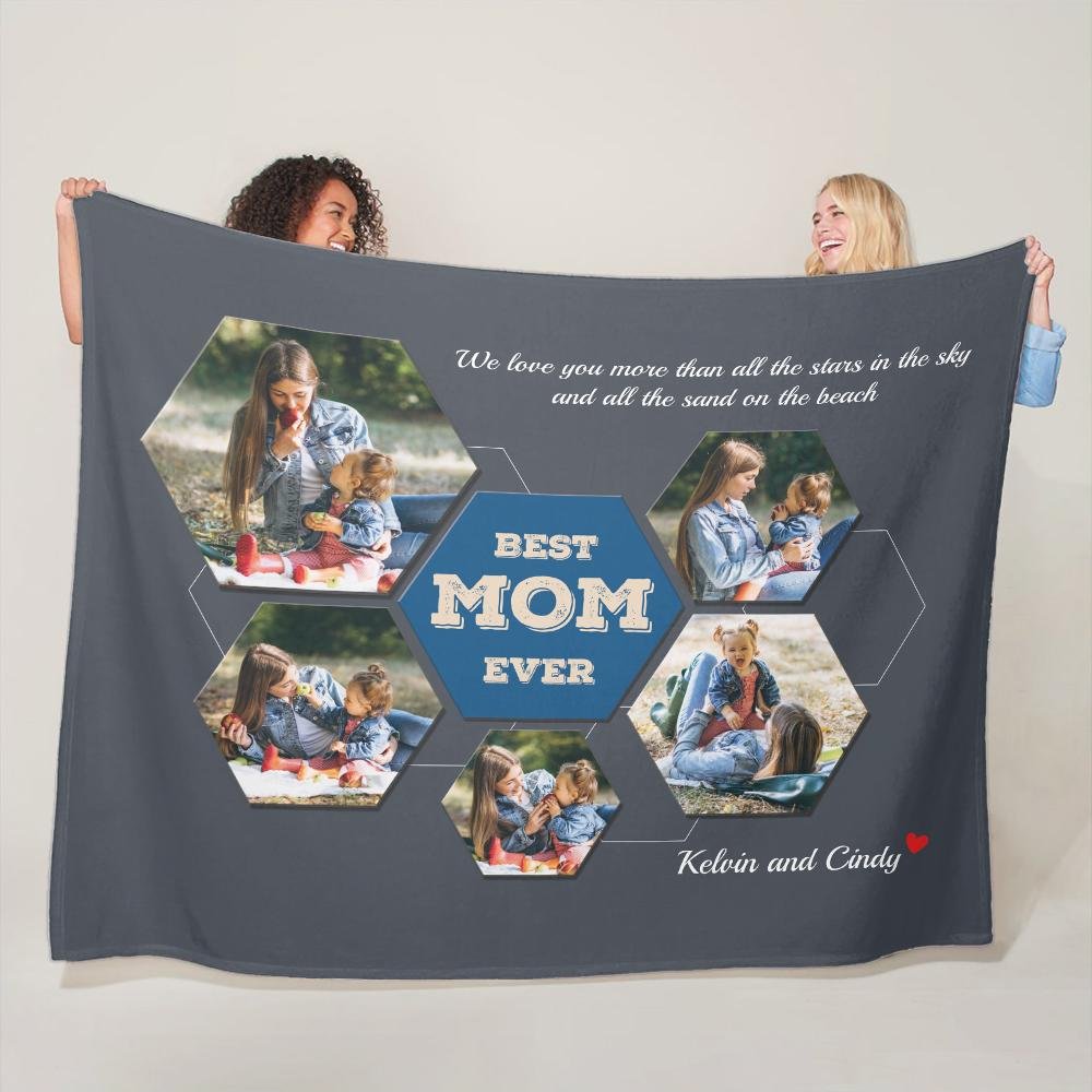 Best Mom Ever, Custom Photo Collage, Personalized Name And Text Blanket