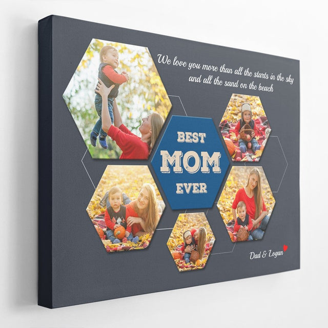 Best Mom Ever Custom Photo Collage - Personalized Navy Vintage Background Canvas