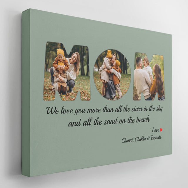 Best Mom Ever Custom Photo Collage - Personalized Vintage Green Background Canvas