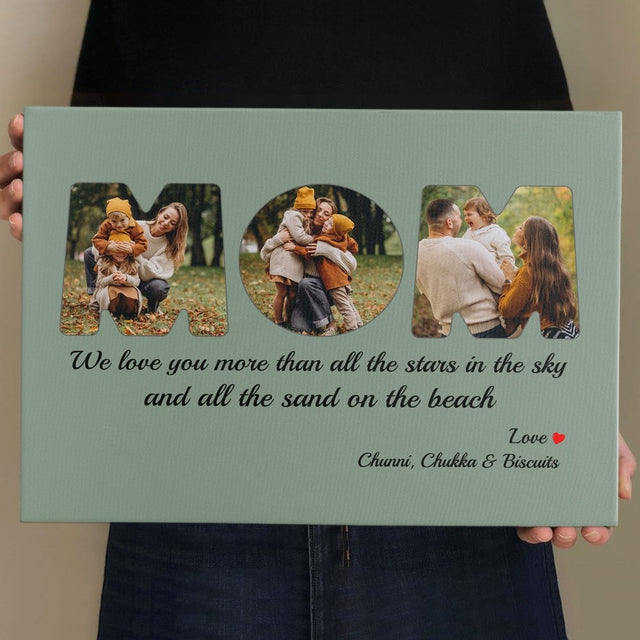 Best Mom Ever Custom Photo Collage - Personalized Vintage Green Background Canvas