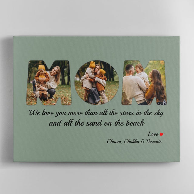 Best Mom Ever Custom Photo Collage - Personalized Vintage Green Background Canvas
